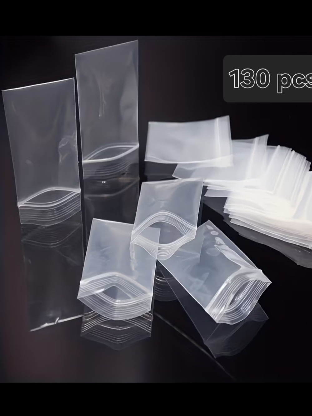 130pcs Clear Resealable Plastic Bags 50pcs(3x3.5), 30pcs(2.2x3) 50pcs(2x2.5)
